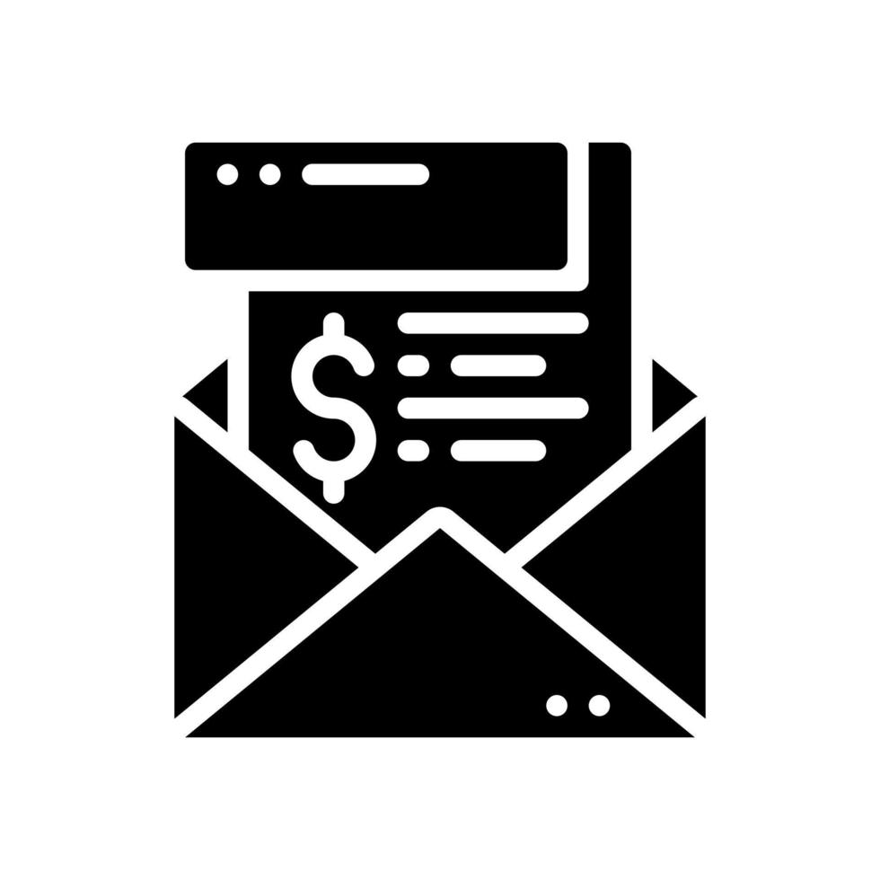 Umschlag mit Geldsymbol im Glyphenstil. Vektor-Illustration der Geschäftsnachricht vektor