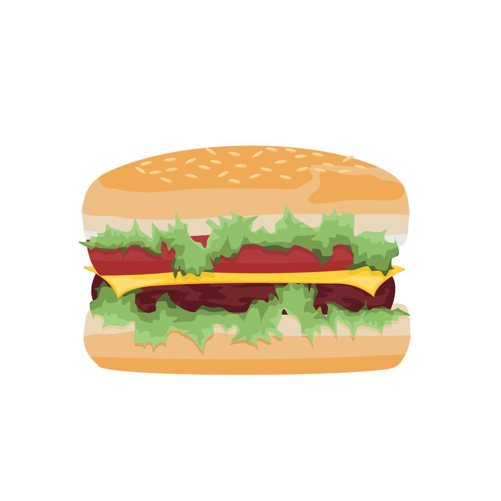 hamburgare med kött, ost och sallad platt stil. tecknad illustration vektor