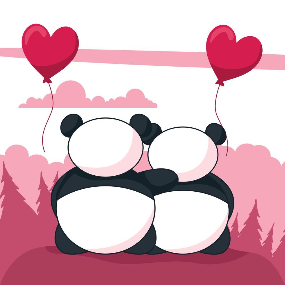 par pandabjörnar på en romantisk alla hjärtans dag vektor