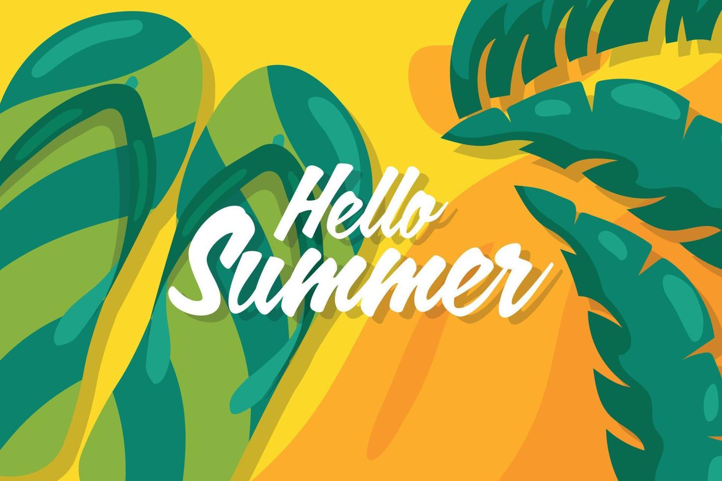 välkommen sommar bakgrund med gröna sandaler och palmer. vektor