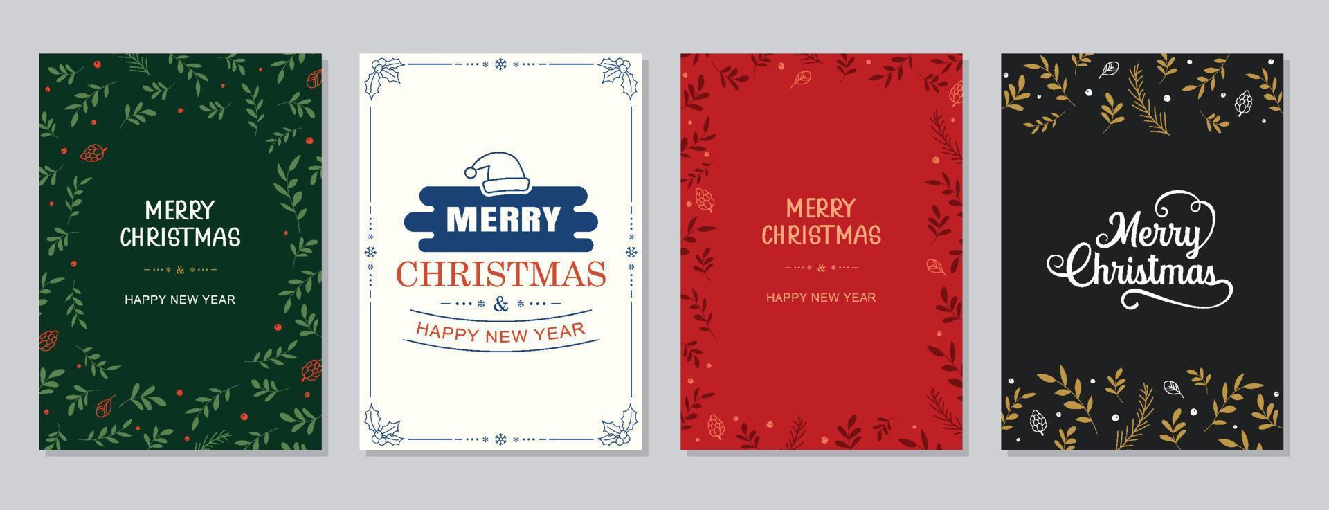 Frohe Weihnachten und ein glückliches neues Jahr Grußkarten und Einladungen. Frohe Feiertage Rahmen und Hintergründe Design. vektor