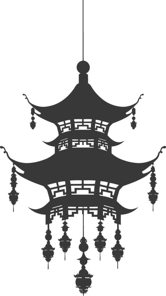silhuett kinesisk traditionell asiatisk lykta svart Färg endast vektor
