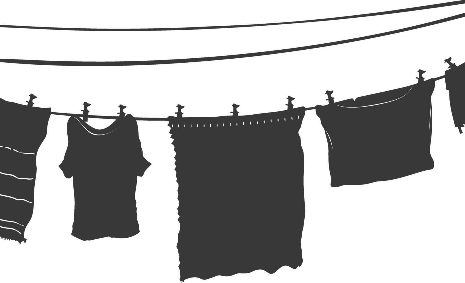 Silhouette Wäscheleine zum hängend Kleider schwarz Farbe nur vektor