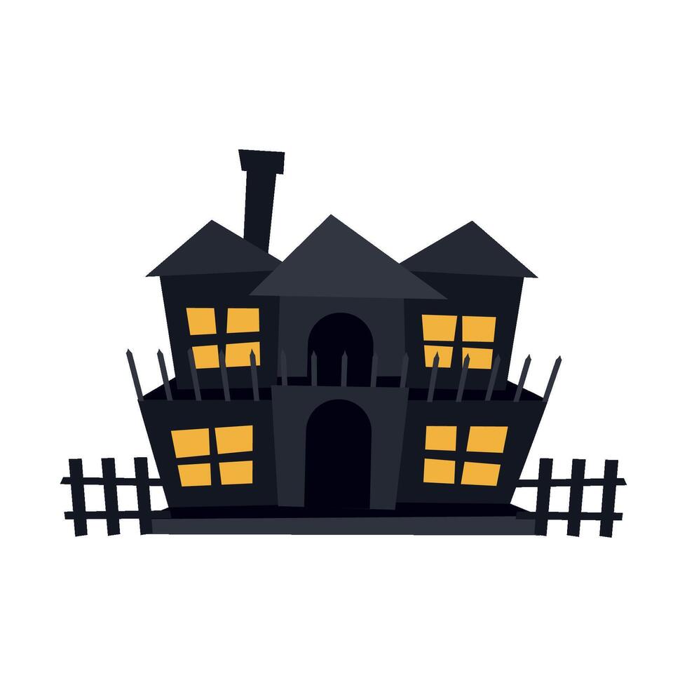 kuslig besatt hus för halloween. en skrämmande slott med fönster och en tak. gammal mörk förstörd byggnad för spöken. platt illustration vektor