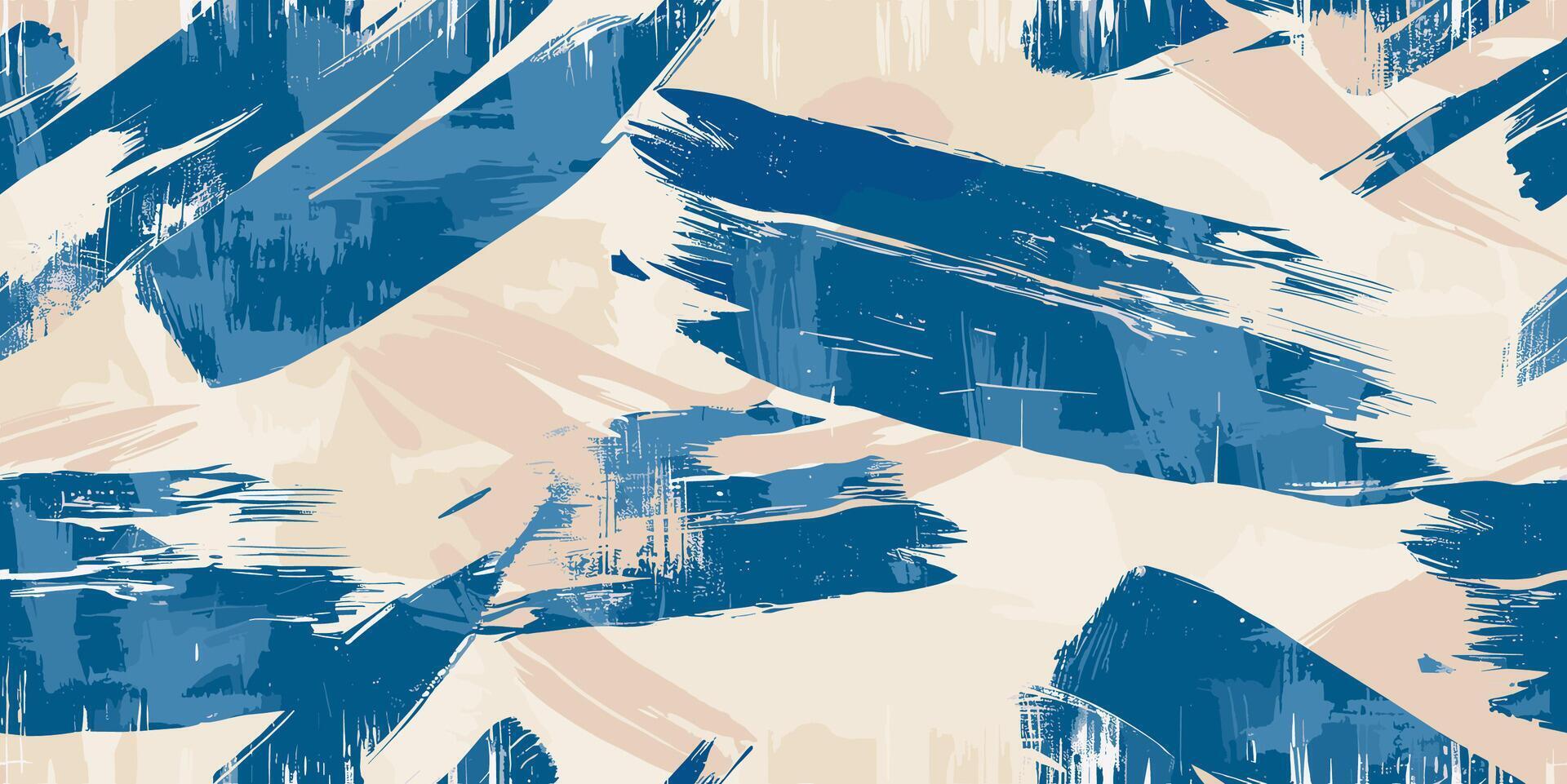 sömlös mönster med abstrakt borsta stroke målning illustration. modern måla linje bakgrund i blå Färg. rörig graffiti skiss tapet skriva ut, grov hand dragen textur, vågig och virvlades vektor