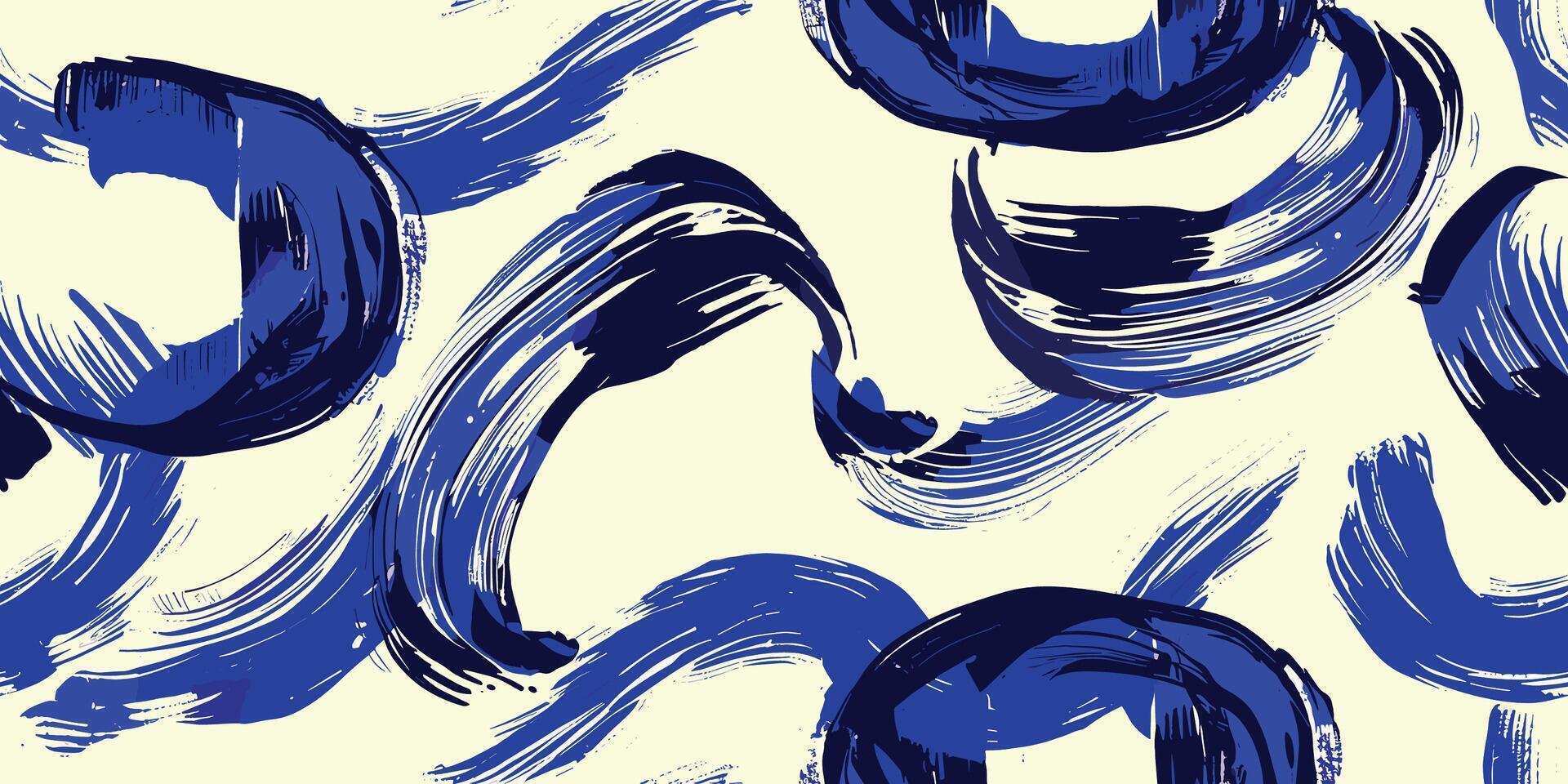 nahtlos Muster mit abstrakt Bürste Schlaganfall Gemälde Illustration. modern Farbe Linie Hintergrund im Blau Farbe. unordentlich Graffiti skizzieren Hintergrund drucken, Rau Hand gezeichnet Textur, wellig und wirbelte herum vektor