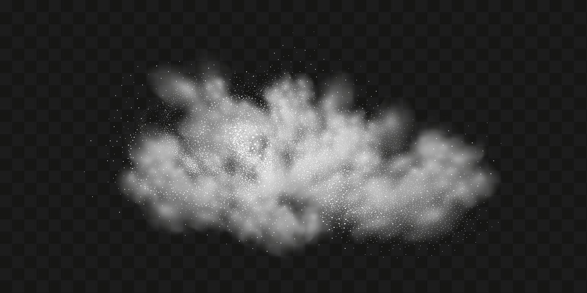 ein realistisch einstellen von Weiß Wolken von Mehl, Zucker, Waschen Pulver. ein Explosion von Schnee Staub im das Luft. ein Spritzen von Eis Kristalle im ein Weiß Schneesturm Wolke. vektor