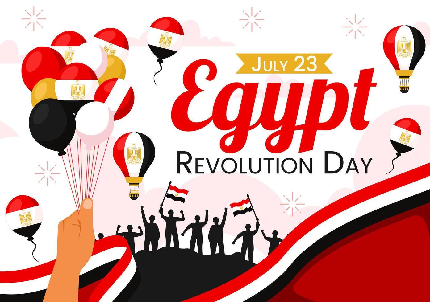 glücklich Ägypten Revolution Tag Illustration auf Juli 23 mit winken Flagge und Band im National Urlaub eben Karikatur Hintergrund Design vektor