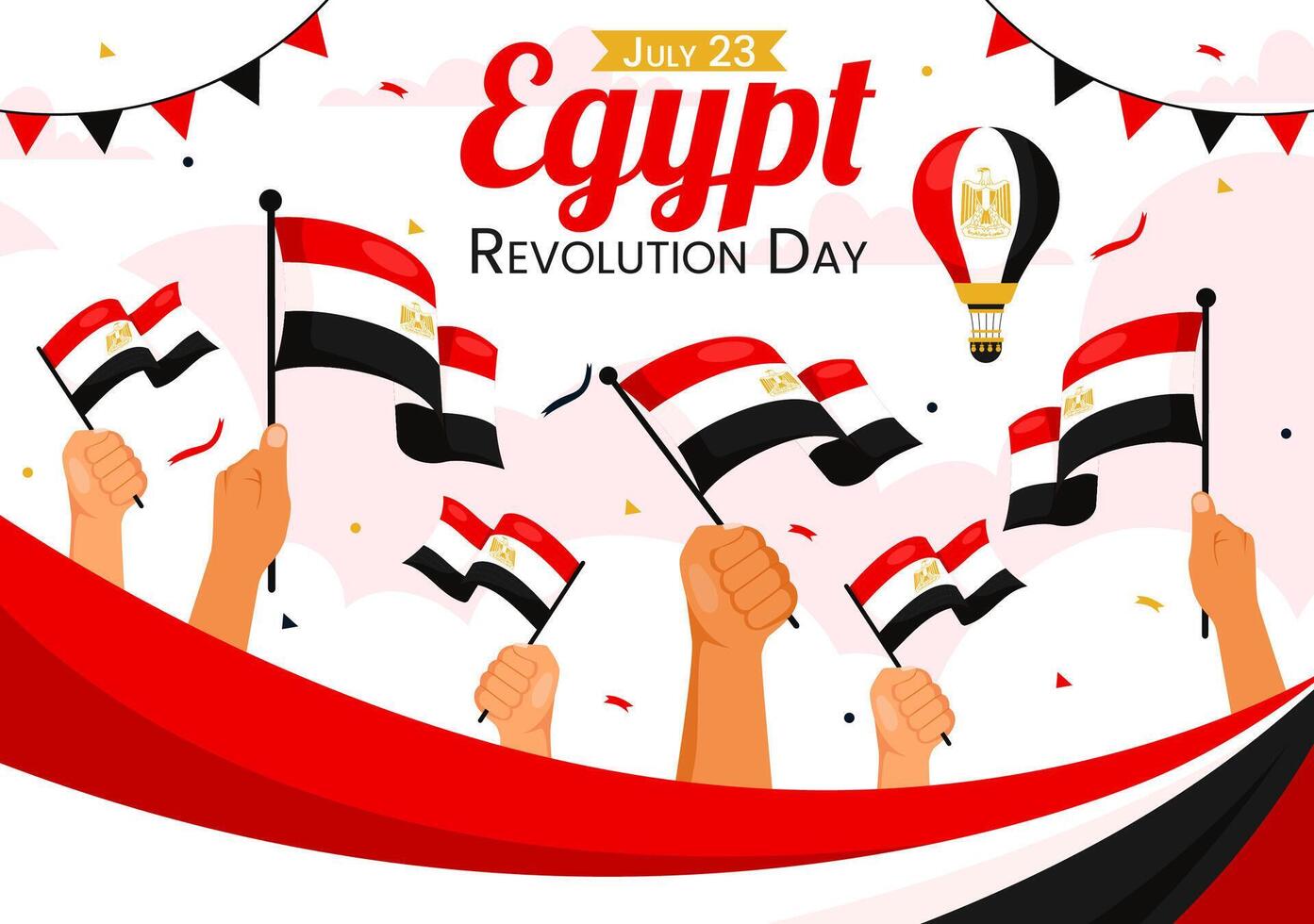 Lycklig egypten rotation dag illustration på juli 23 med vinka flagga och band i nationell Semester platt tecknad serie bakgrund design vektor