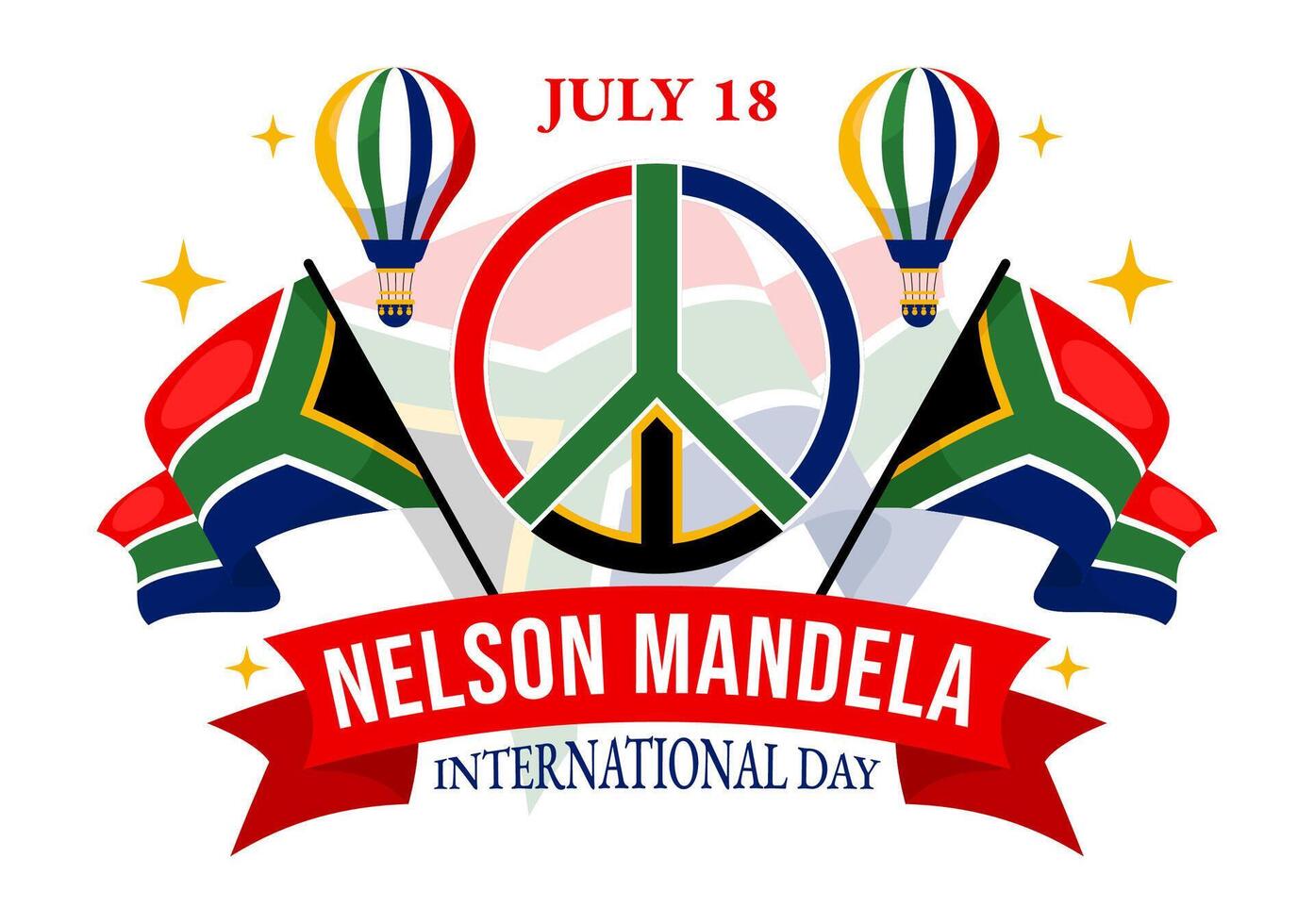 Lycklig nelson mandela internationell dag illustration på 18 juli med söder afrika flagga och band i platt tecknad serie bakgrund design vektor