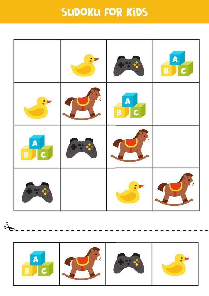 pedagogisk sudoku spel med söt tecknad serie leksaker. vektor