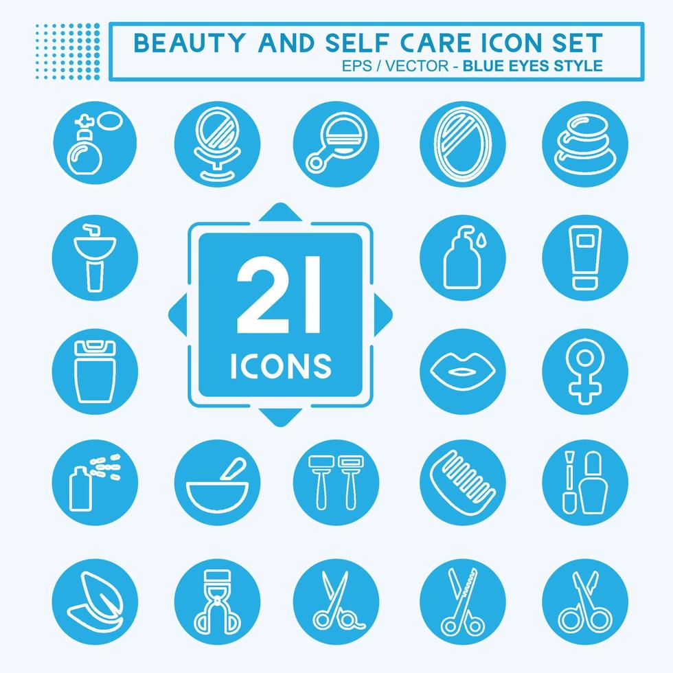 Icon-Set Schönheit und Selbstpflege - Stil der blauen Augen vektor