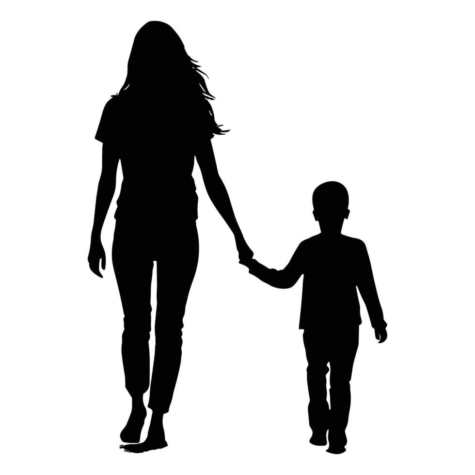 Mama und Sohn, Mutter und Sohn schwarz Silhouette. vektor