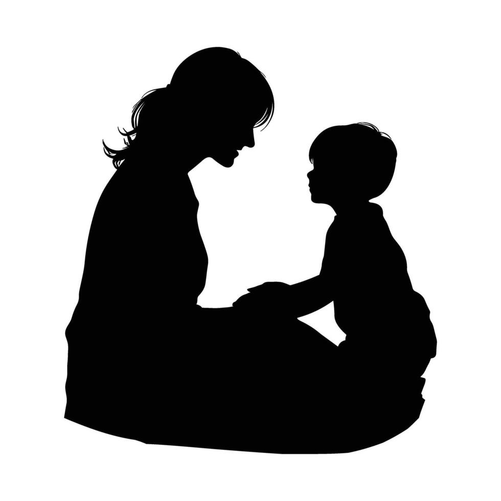 Mama und Sohn, Mutter und Sohn schwarz Silhouette. vektor