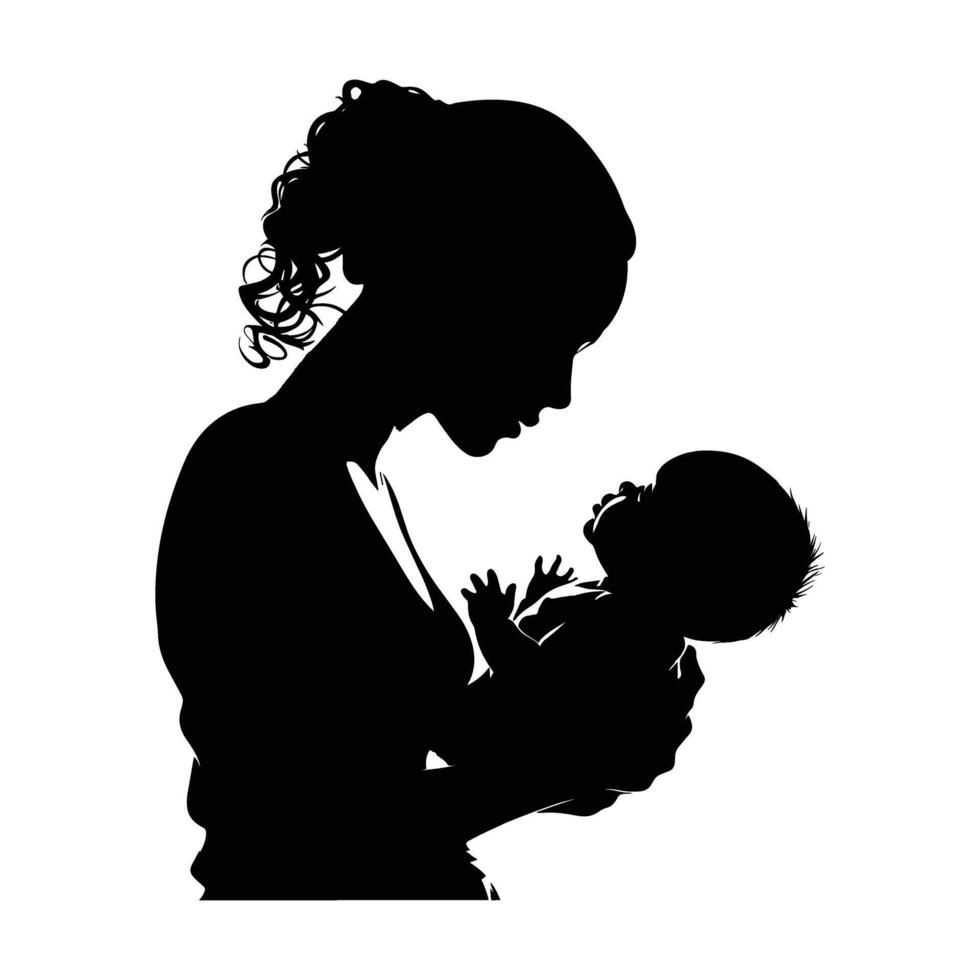 Mama und Sohn, Mutter und Sohn schwarz Silhouette. vektor