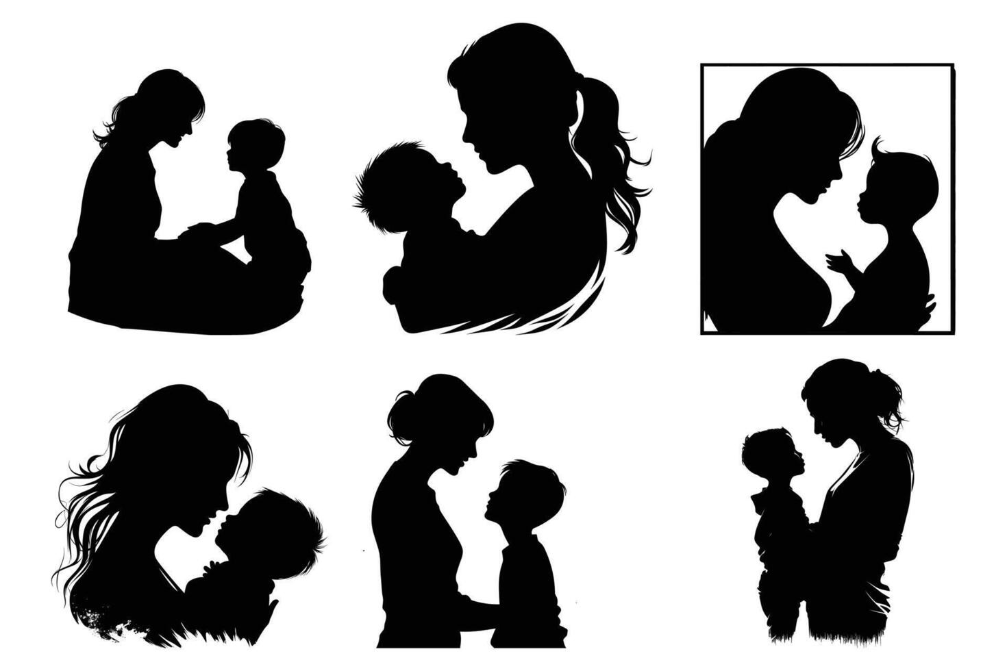 Mama und Sohn, Mutter und Sohn schwarz Silhouette. vektor