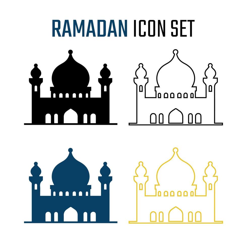 uppsättning av moské ikoner. illustration i platt stil vektor