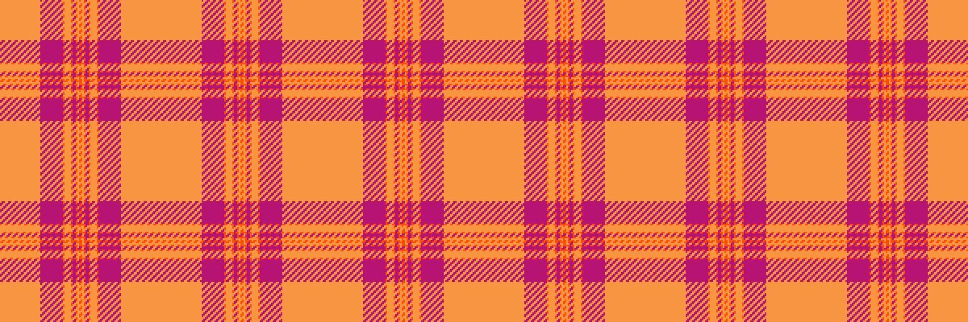 Struktur Textur überprüfen, Bühne Textil- Muster Plaid. Geometrie Hintergrund nahtlos Tartan Stoff im Orange und Rosa Farben. vektor