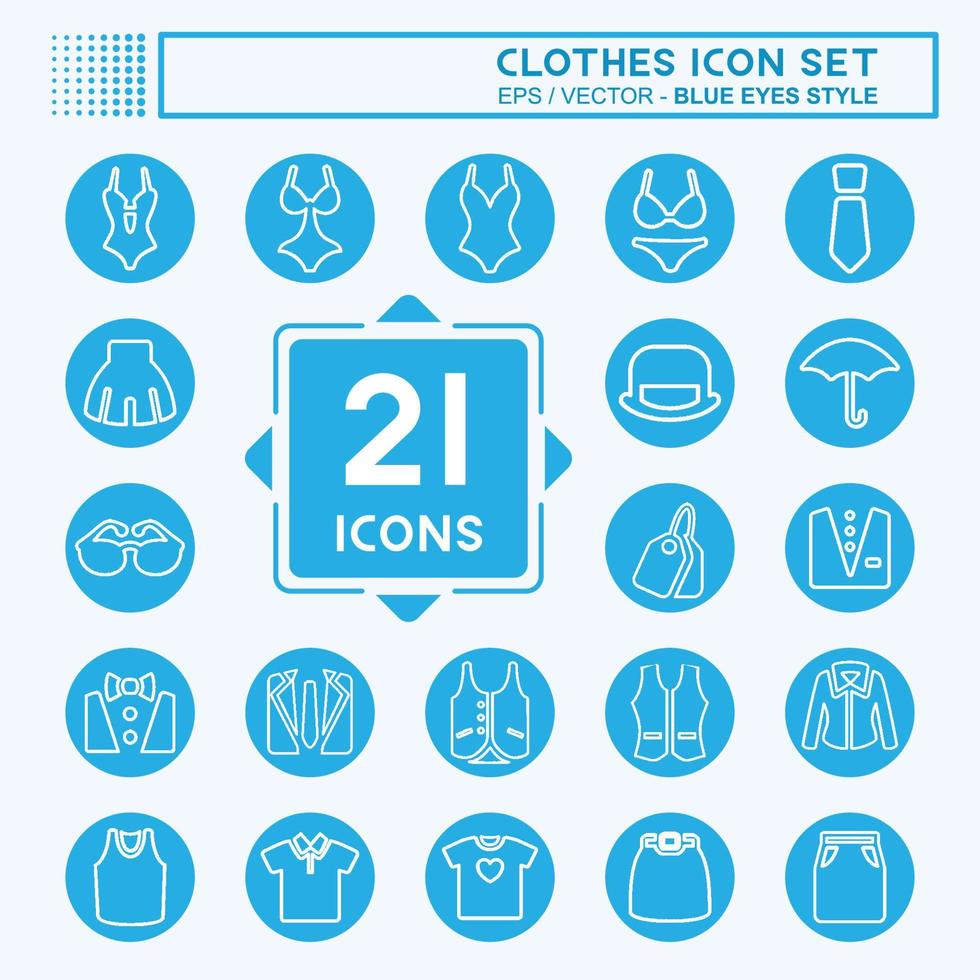 Icon Set Kleidung - blaue Augen Stil, einfache Illustration, bearbeitbarer Strich vektor