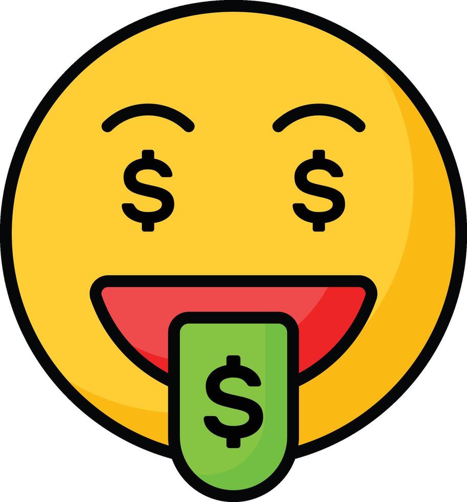 rik emoji design, girig uttryck, dollar tecken på tunga vektor