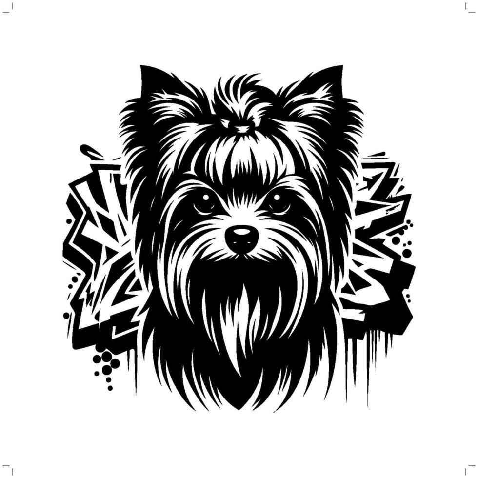 Yorkshire Terrier Hund Silhouette, Tier Graffiti Schild, Hüfte hüpfen, Straße Kunst Typografie Illustration. vektor