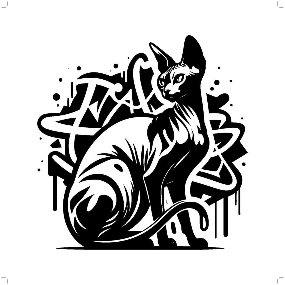 sphynx katt silhuett, djur- graffiti märka, höft hopp, gata konst typografi illustration. vektor