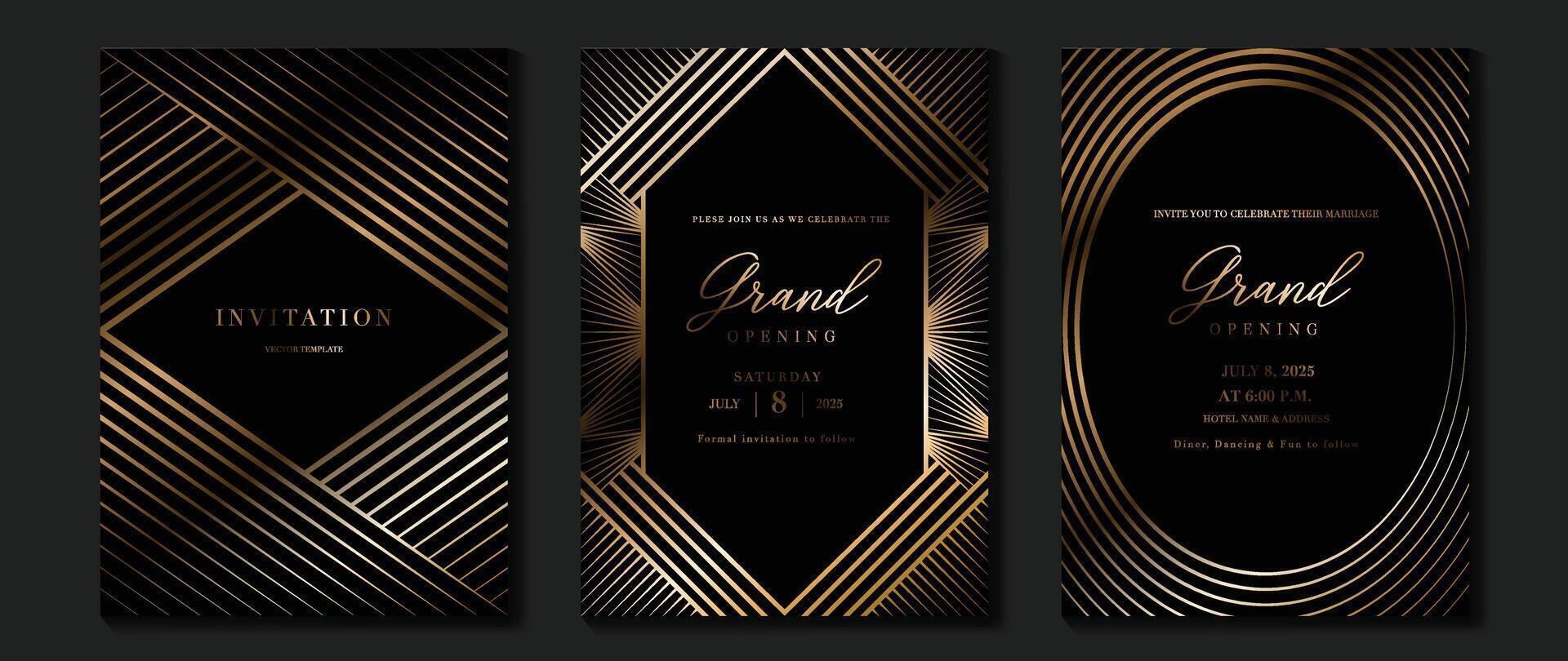 Luxus Einladung Karte Hintergrund . golden elegant geometrisch Form, Gold Linien Gradient auf dunkel Hintergrund. Prämie Design Illustration zum Gala Karte, großartig Öffnung, Hochzeit, Party Einladung. vektor