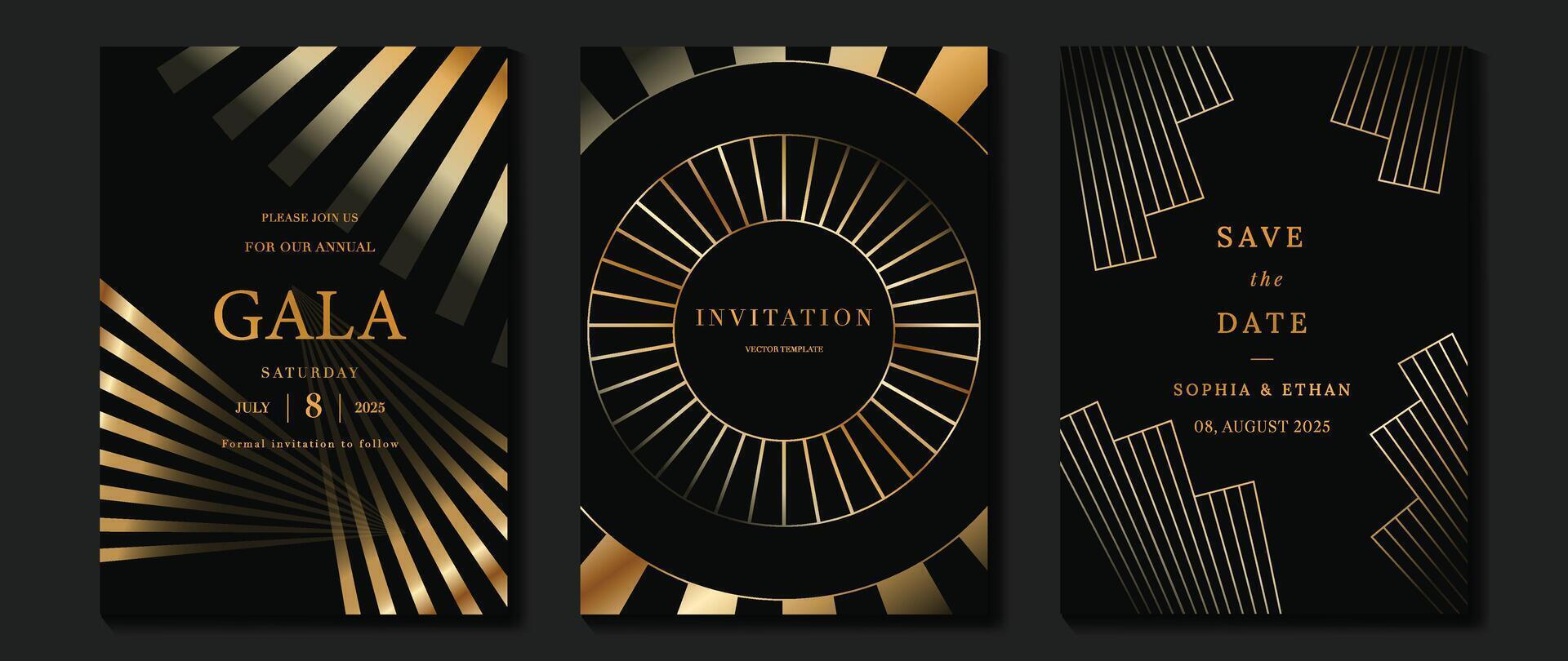 Luxus Einladung Karte Hintergrund . golden elegant geometrisch Form, Gold Linien Gradient auf dunkel Hintergrund. Prämie Design Illustration zum Gala Karte, großartig Öffnung, Hochzeit, Party Einladung. vektor