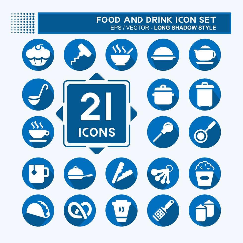 Icon Set Essen und Trinken - langer Schattenstil vektor