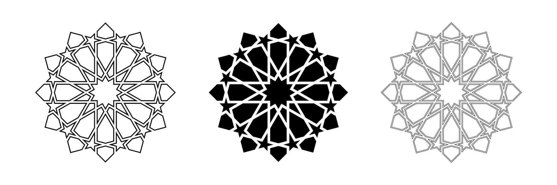 geometrisch Design Element Symbole Satz. Gliederung und schwarz Silhouette isoliert Formen. islamisch Arabisch Stil Logo und Dekoration Sammlung vektor