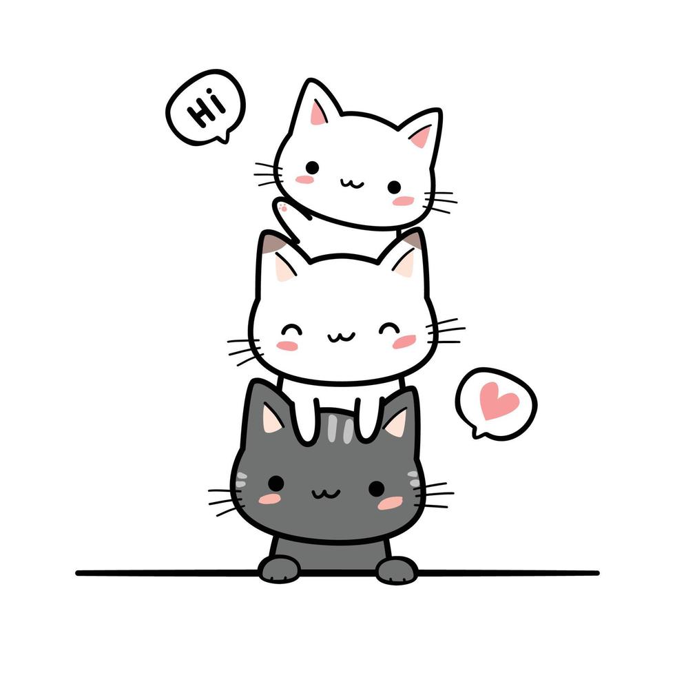 kitty cat hälsning tecknad doodle illustration vektor