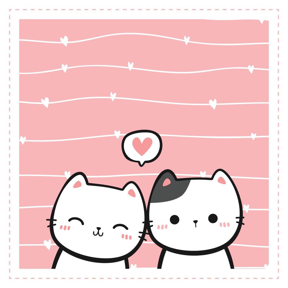 kitty katzenliebhaber paar cartoon doodle valentinstag karte illustration vektor