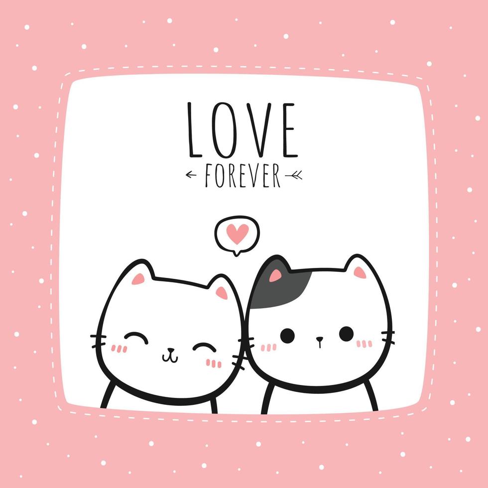 kitty cat lover par tecknad doodle valentine kort illustration vektor