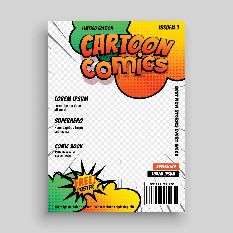 Karton Comic Zeitschrift Startseite Design Vorlage vektor