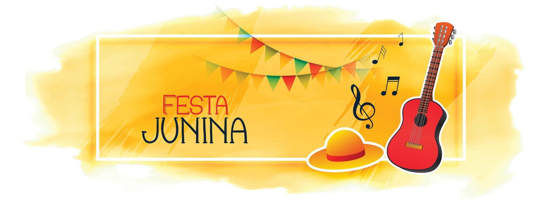 Feier Banner zum festa junina mit Gitarre und Hut vektor