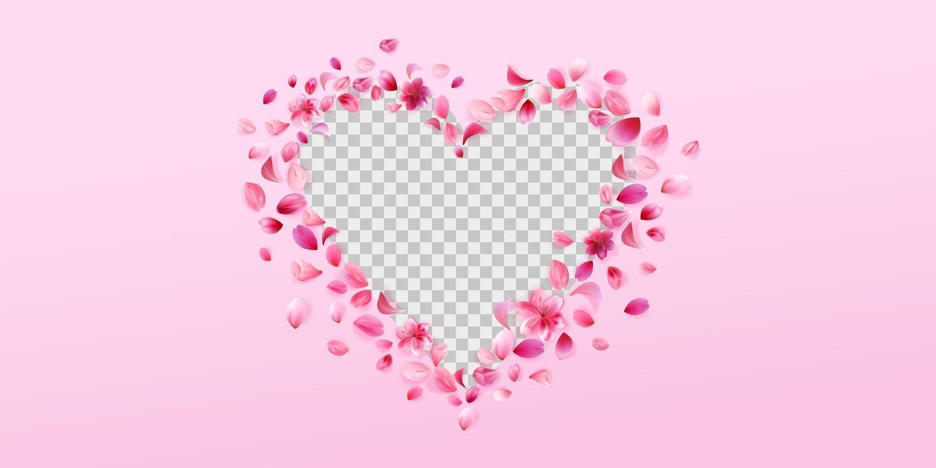 Sakura Blütenblätter Herz Rahmen isoliert auf Rosa Hintergrund. Lager Illustration isoliert auf Weiß Hintergrund. vektor