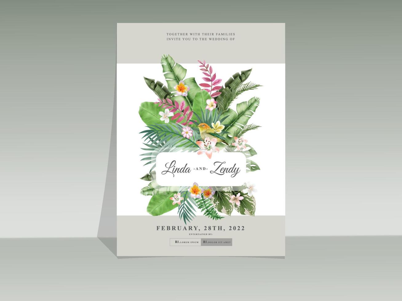 elegante floral tropische aquarell hochzeitseinladungskartenschablone vektor