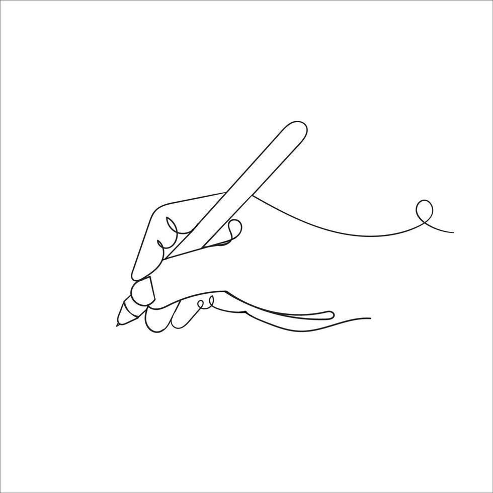 handritning doodle hand som håller en penna illustration kontinuerlig linje, vektor