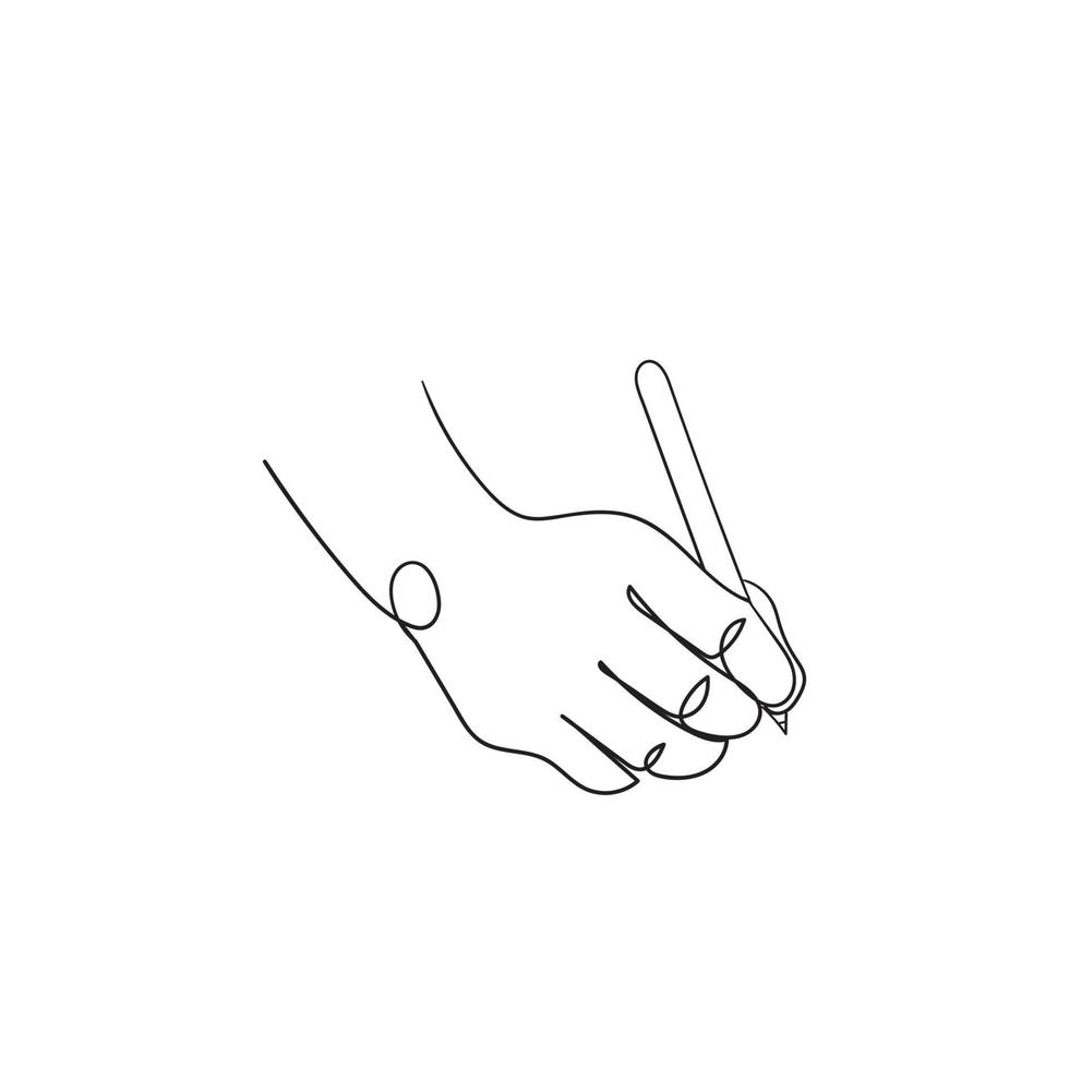 handritning doodle hand som håller en penna illustration kontinuerlig linje, vektor