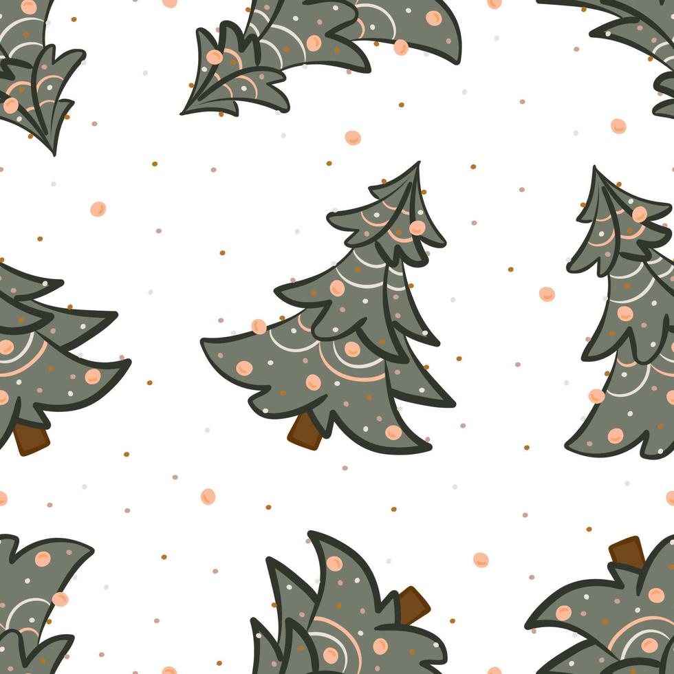 nahtloses Muster mit Weihnachtsbaum und Spielzeug. flacher Vektorhintergrund für Geschenkpapier und Feiertagsdekoration vektor