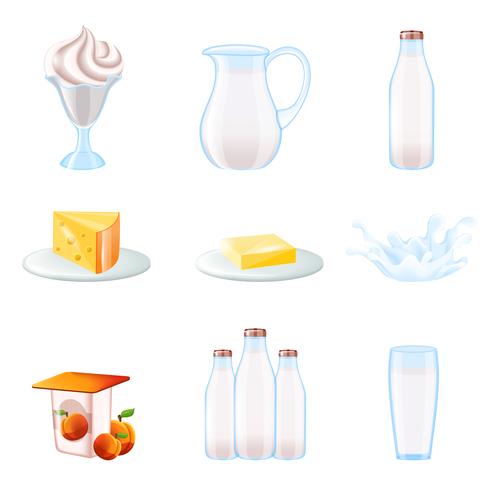 Milch realistische Symbole festgelegt vektor