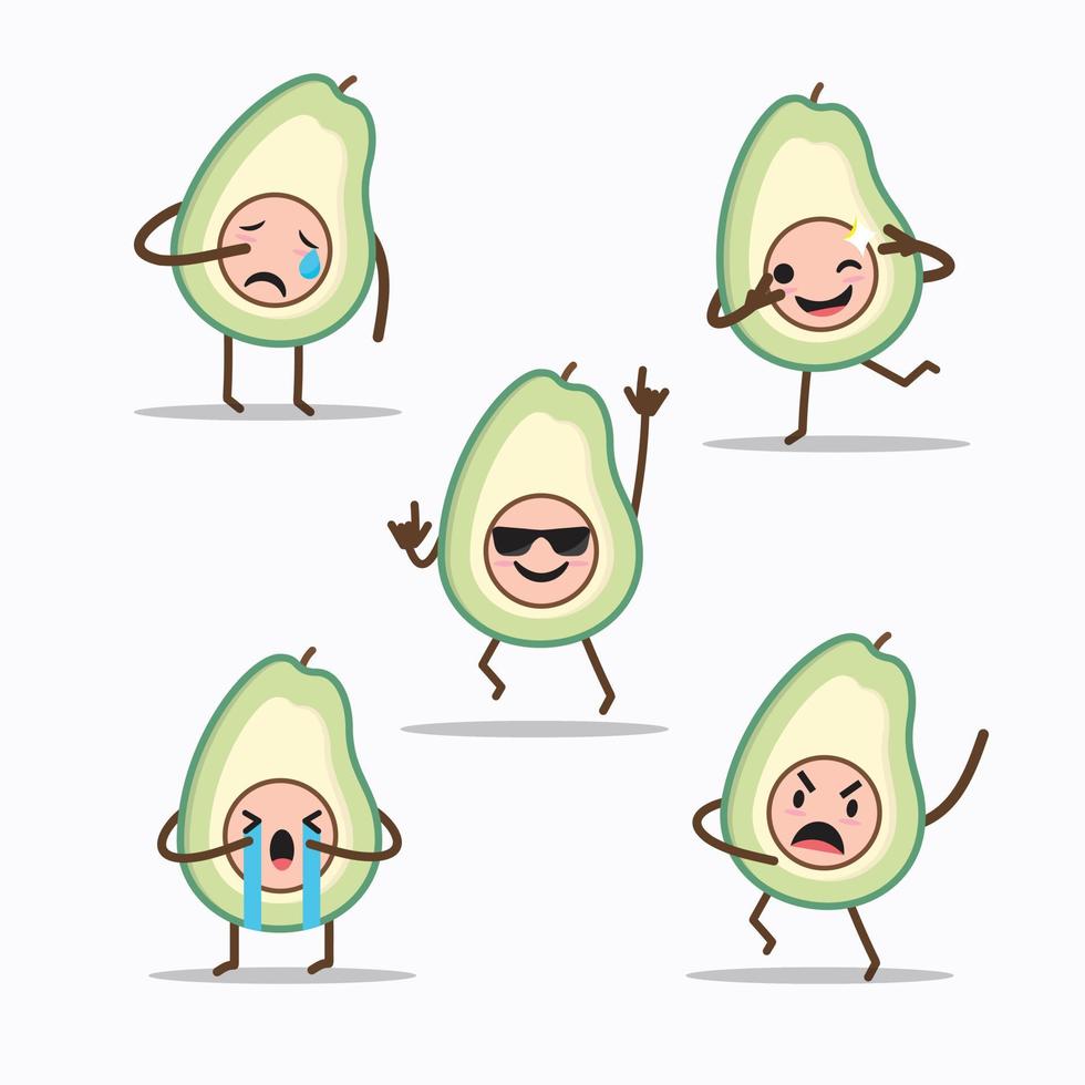 Avocado süße Emoticon-Charaktere mit emotionalem Ausdruckssatz vektor