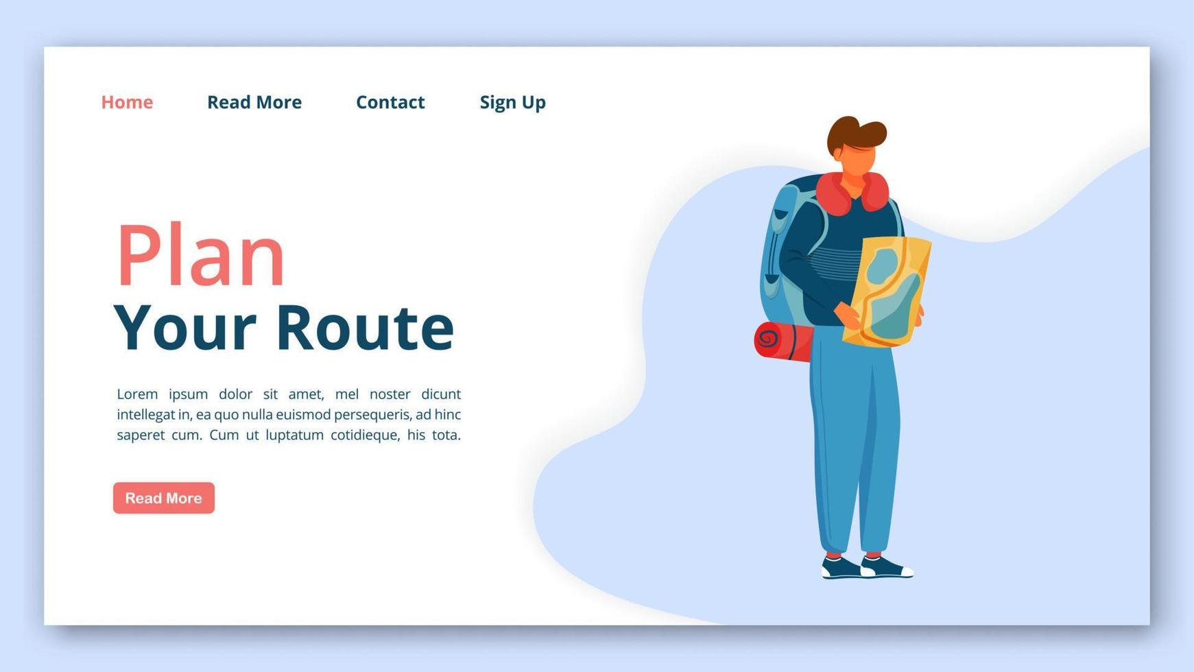 Planen Sie Ihre Route-Landing-Page-Vektorvorlage. Website-Interface-Idee für Reiseunternehmen mit flachen Illustrationen. Layout der Homepage des Trekkingführers. Urlaubsreise-Webbanner, Webseiten-Cartoon-Konzept vektor