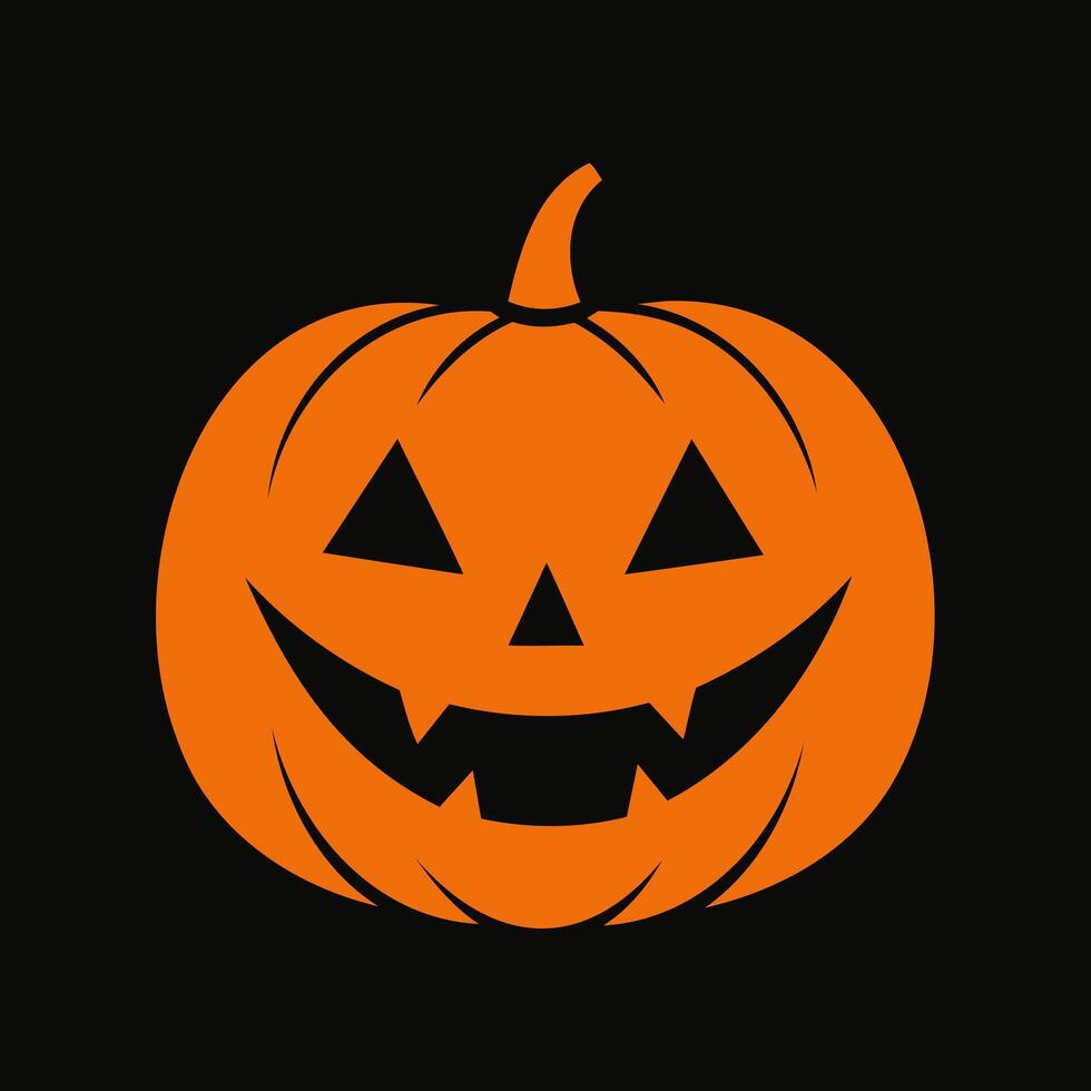 orange silhuett av leende halloween pumpa. illustration. Pumpalykta. isolerat på svart bakgrund begrepp av halloween, festlig dekor, höst firande, oktober tradition. ikon. vektor