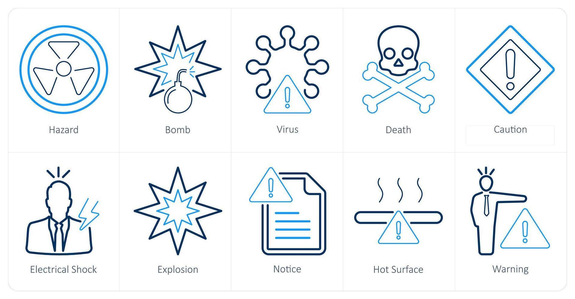 en uppsättning av 10 fara fara ikoner som fara, bomba, virus, död vektor
