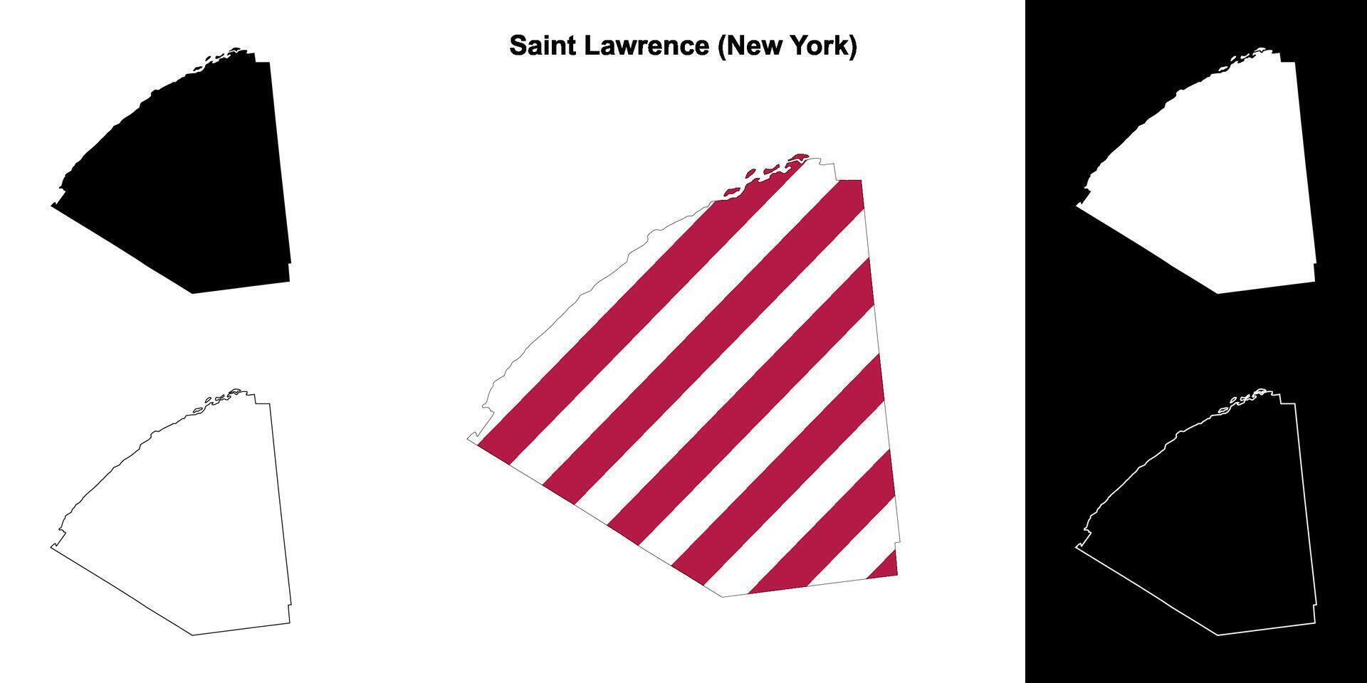 Heilige Lawrence Bezirk, Neu York Gliederung Karte einstellen vektor