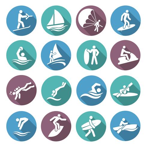 Vattensporter ikoner uppsättning vektor