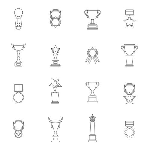 Trophäe Icons Set Gliederung vektor