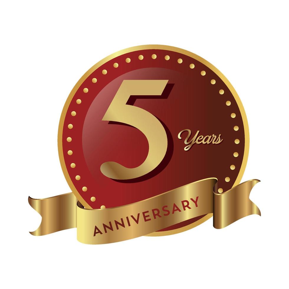 5-årsjubileum firar text företag affärsbakgrund med siffror. vektor firande årsdagen händelse mall mörkt guld röd färg sköld