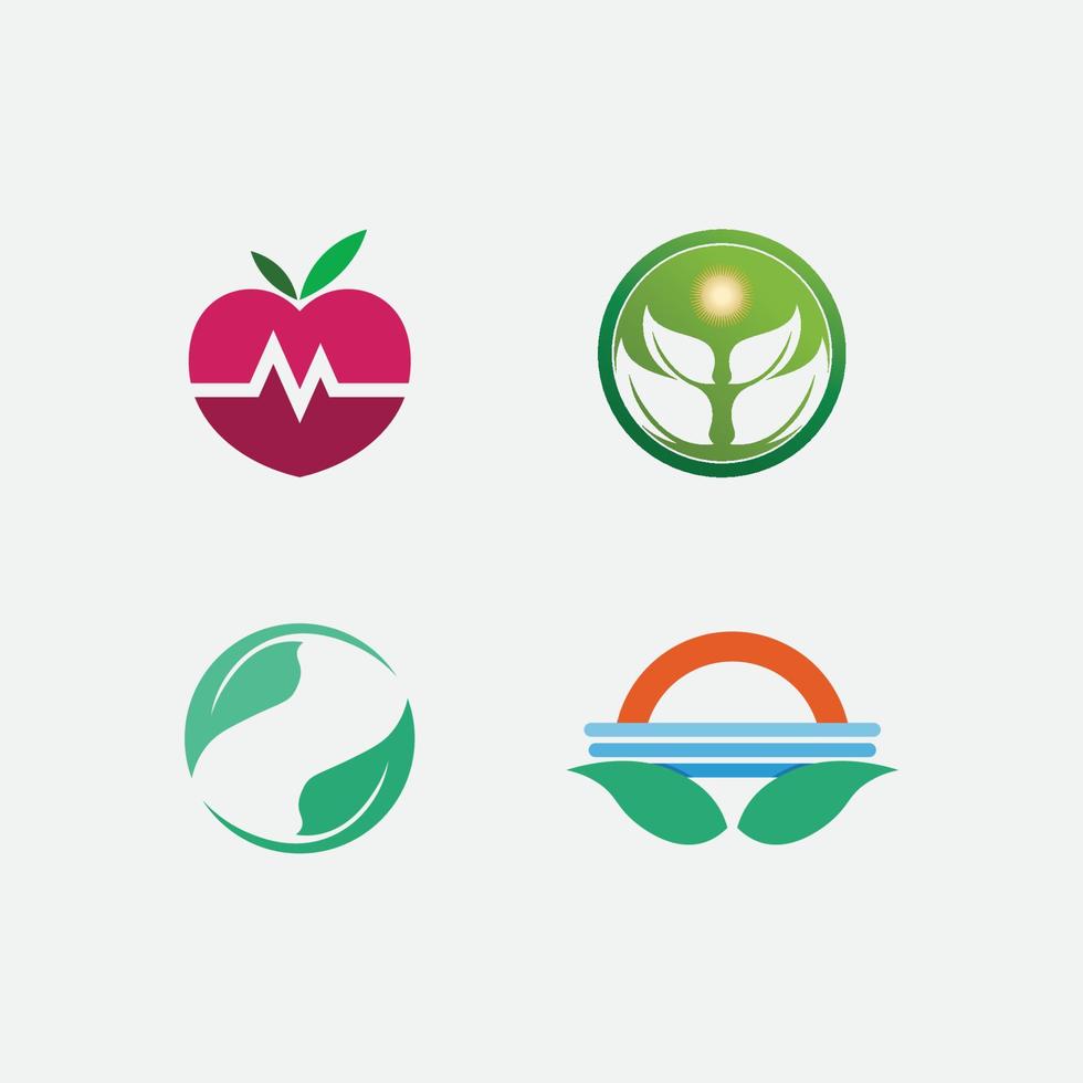 hälso-och sjukvård ikon symbol och mänsklig karaktär logotyp tecken design vektor set